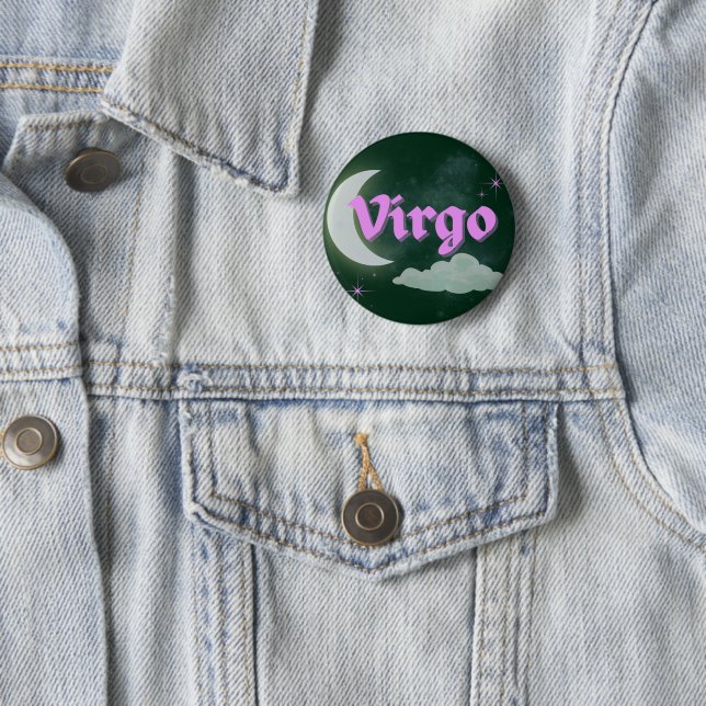 Virgo Celestial Estetisk Måne Moln Stjärnor Design Knapp (In Situ)