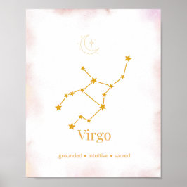 Virgo Guld Zodiakväggkonst – Celestiala Konstellat Poster