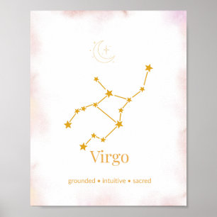 Virgo Guld Zodiakväggkonst – Celestiala Konstellat Poster