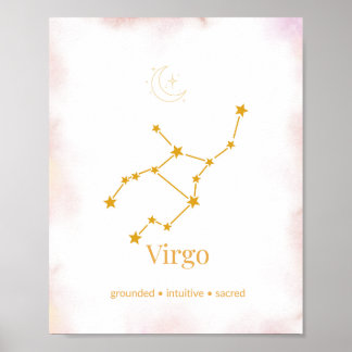 Virgo Guld Zodiakväggkonst – Celestiala Konstellat Poster
