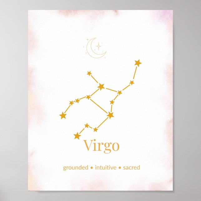 Virgo Guld Zodiakväggkonst – Celestiala Konstellat Poster (Framsidan)