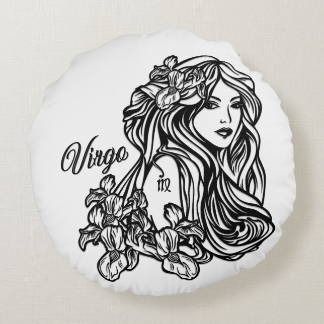Virgo Jungfrun Stjärntecken Rund Kudde (Baksidan)