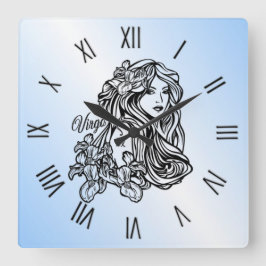 Virgo Jungfrun Zodiak Blå Romerska Siffror Fyrkantig Klocka