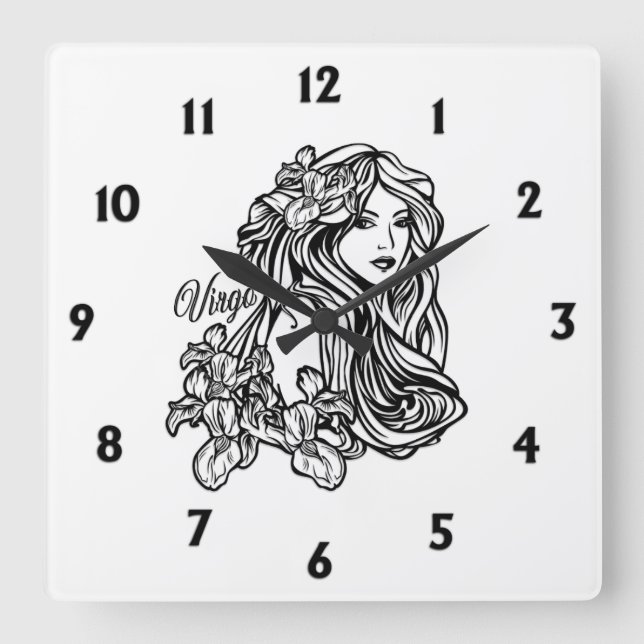 Virgo Jungfrun Zodiak Fyrkantig Klocka (Framsida)