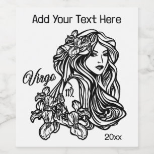 Virgo Jungfrun Zodiak Glas Text Överst År Nederst Vinflaska Etikett