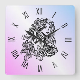 Virgo Jungfrun Zodiak Lila Fyrkantig Klocka