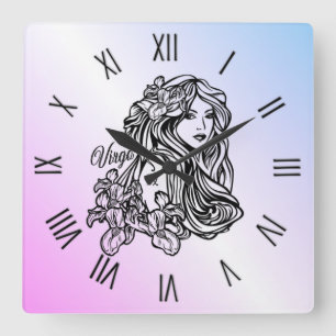 Virgo Jungfrun Zodiak Lila Fyrkantig Klocka
