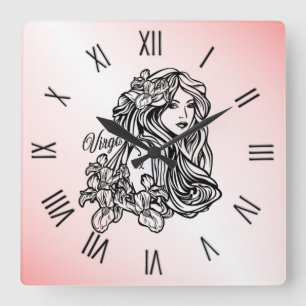 Virgo Jungfrun Zodiak Rosa Fyrkantig Klocka