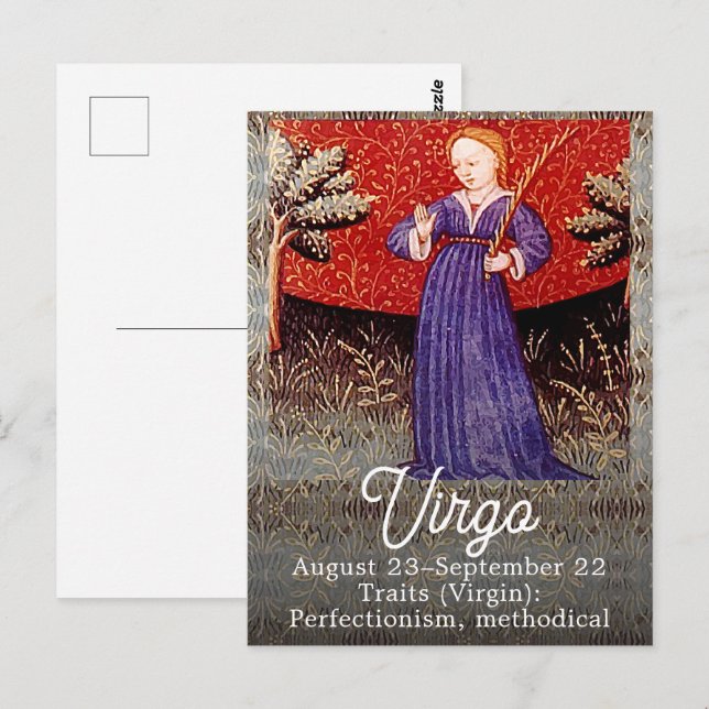 Virgo Jungfrun Zodiakskylt Födelsedagsfest Vykort (Fram/baksida)