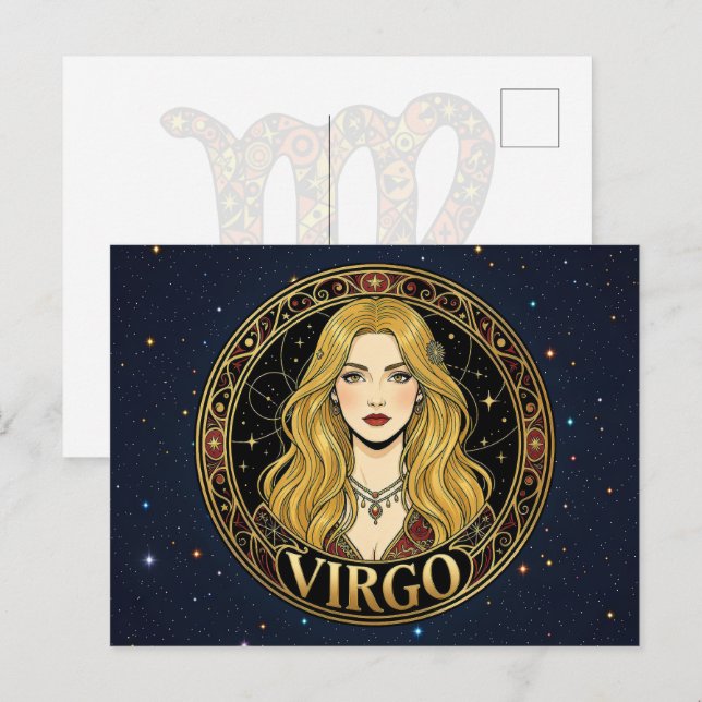 Virgo Jungfrun Zodiakussymbol Vykort (Fram/baksida)