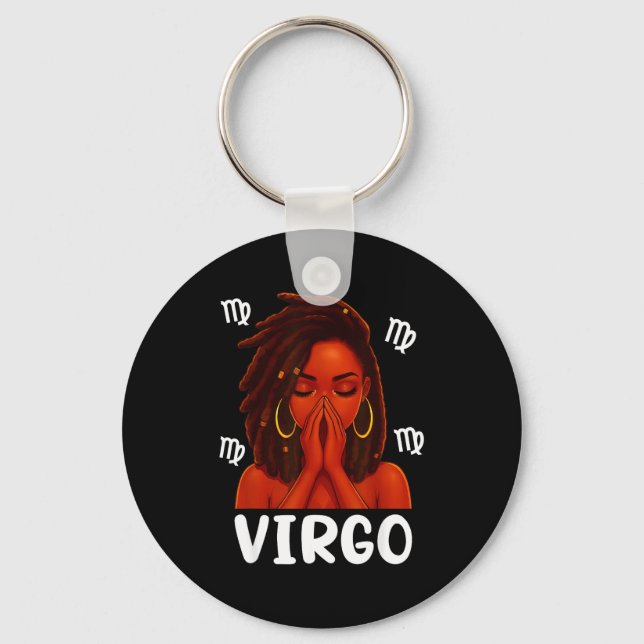 Virgo Loc'd Black Woman Pray Christian Zodiac Birt Nyckelring (Framsida)