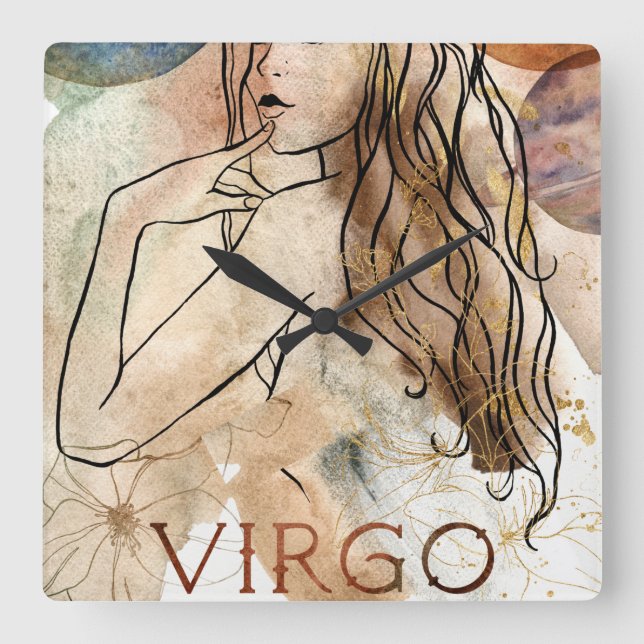 Virgo Maiden Earth sign astrological symbol gold  Fyrkantig Klocka (Framsida)