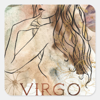 Virgo Maiden Earth sign astrological symbol gold Fyrkantigt Klistermärke