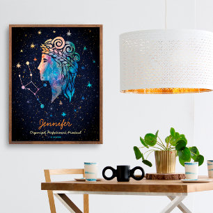 Virgo stjärnbild Zodiak Vattenfärg Stjärnor Galax Poster