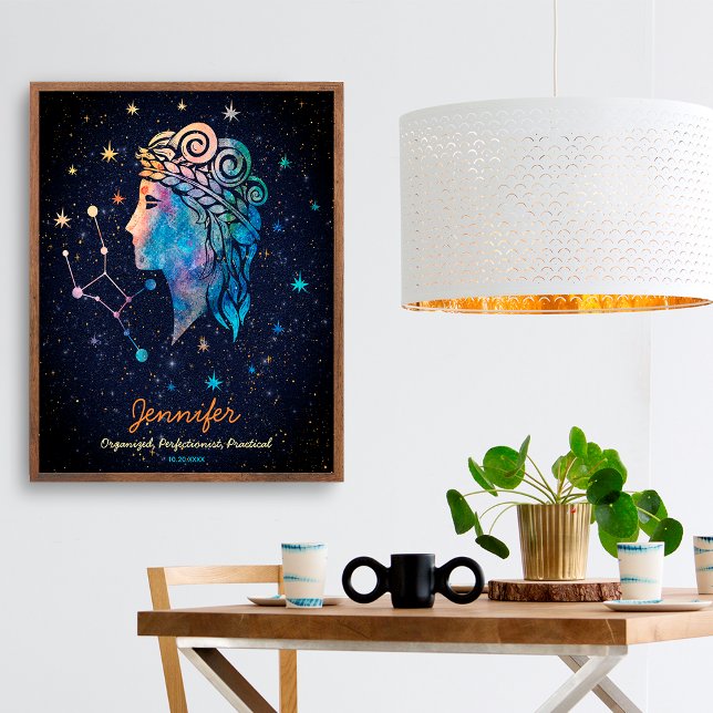 Virgo stjärnbild Zodiak Vattenfärg Stjärnor Galax Poster (Skapare uppladdad)