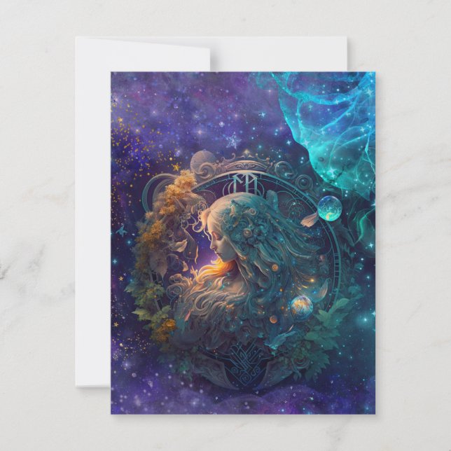 Virgo Stjärntecken Vattenfärgdesign Anteckningskort (Framsida)