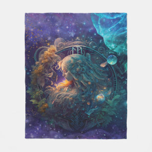 Virgo Stjärntecken Vattenfärgdesign Fleecefilt