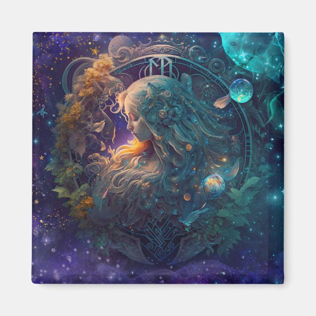 Virgo Stjärntecken Vattenfärgdesign Magnet (Framsidan)