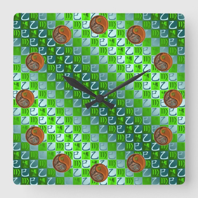 Virgo & Trä Orm Fyrkantig Klocka (Framsida)