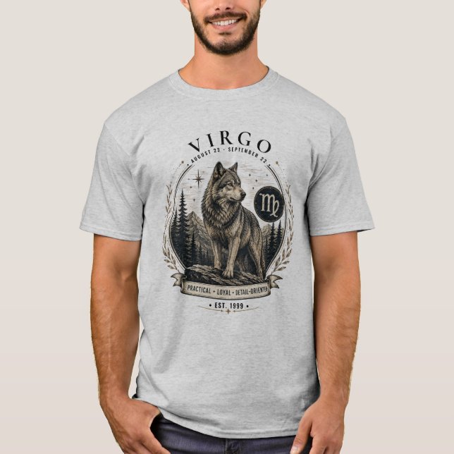 Virgo Varg Zodiak Herrtröja T Shirt (Framsida)