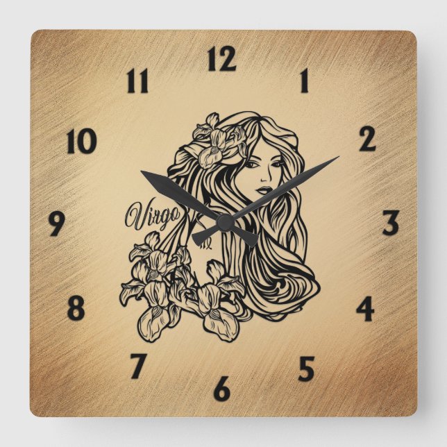 Virgo Zodiac Antik Design med Svarta Nummer Fyrkantig Klocka (Framsida)