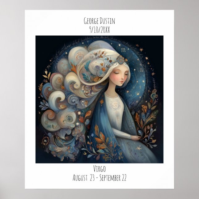 Virgo Zodiac Astrologi Namn & Födelsedag Poster (Framsidan)