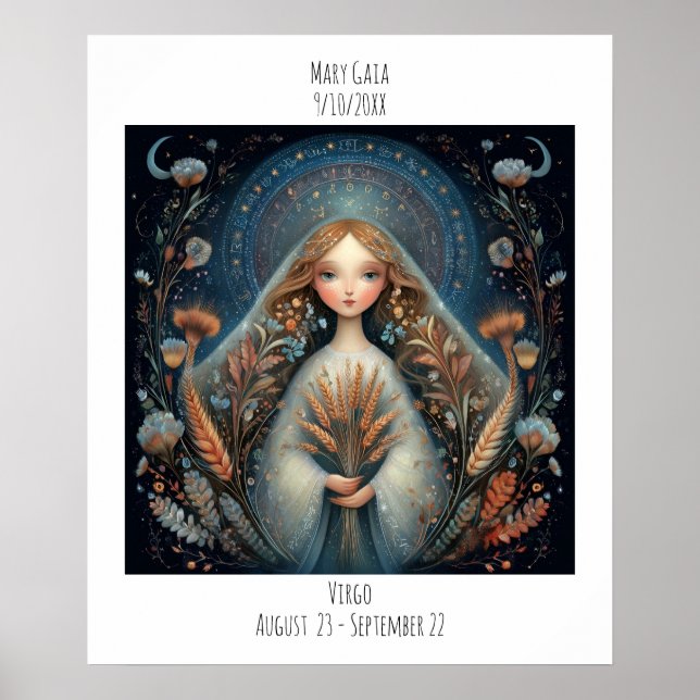 Virgo Zodiac Astrology Name & Birthday Poster (Framsidan)
