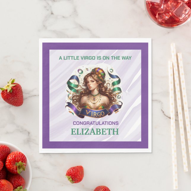 Virgo Zodiac Baby Shower Lavender and Green Pappersservett (Insitu)