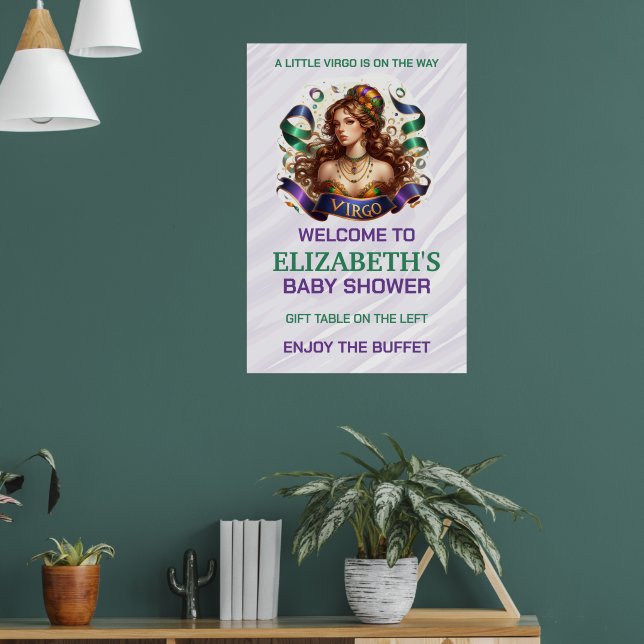 Virgo Zodiac Baby Shower Lavender and Green Poster (Vardagsrum 1)