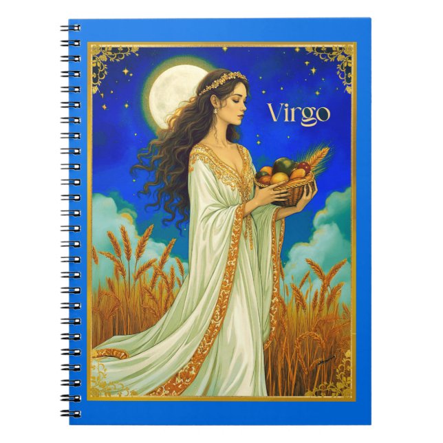 Virgo Zodiac Beauty Under a Night Sky Anteckningsbok (Framsidan)