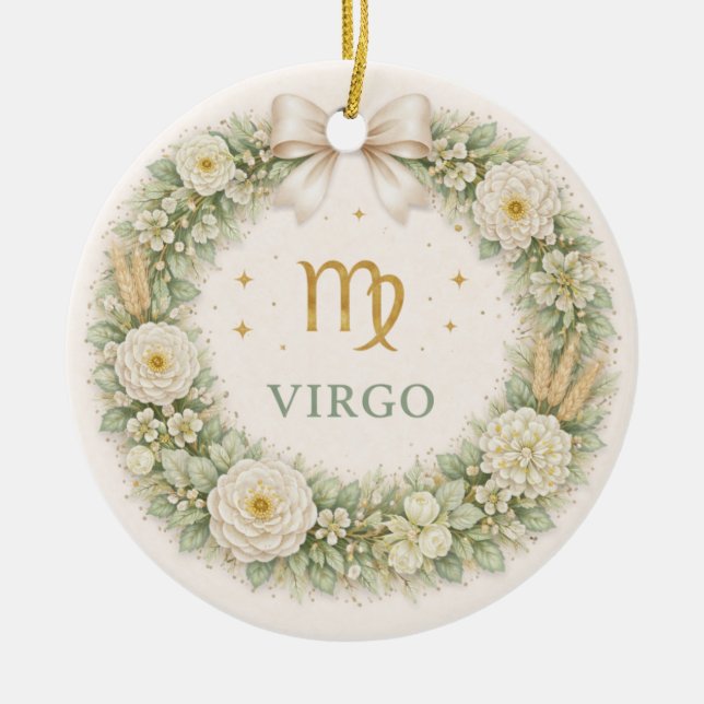 Virgo Zodiac Christmas Ornament – Winter Floral Wr (Framsidan)