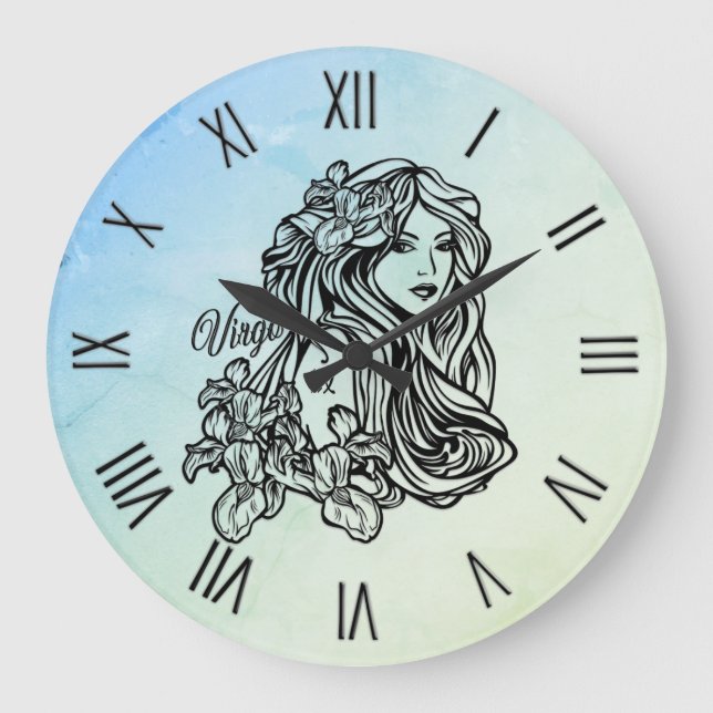 Virgo Zodiac Misty med romerska siffror Stor Klocka (Framsida)