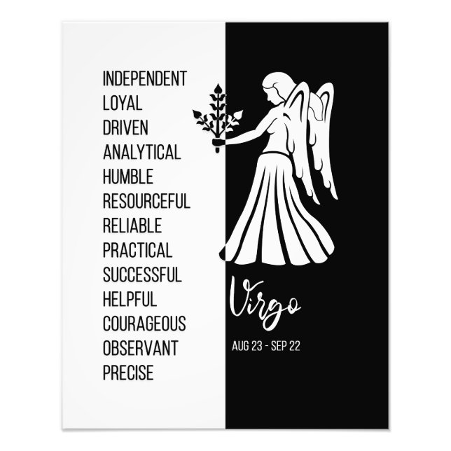 Virgo Zodiac-tecken, svart-vit affisch Fototryck (Framsidan)