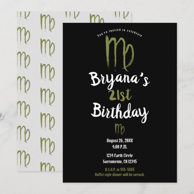 VIRGO Zodiak Augusti September Födelsedag Astrolog Inbjudningar (Fram/baksida)