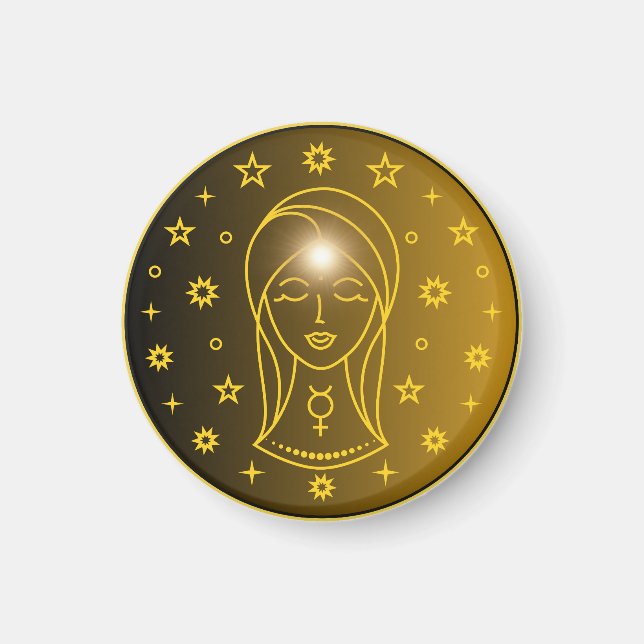 Virgo Zodiak Emblem | Minimalt Celest Symbol Magnet (Framsidan)