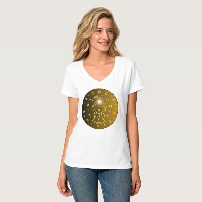 Virgo Zodiak Emblem | Minimalt Celest Symbol T Shirt (Hel framsida)