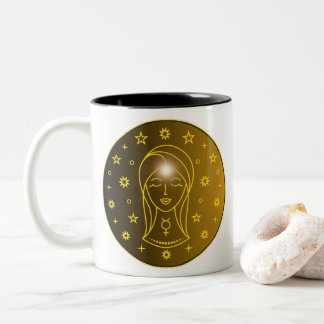 Virgo Zodiak Emblem | Minimalt Celest Symbol Två-Tonad Mugg