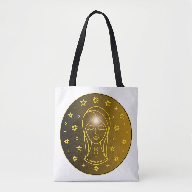 Virgo Zodiak Emblem | Minimalt Celest Symbol Tygkasse (Framsida)