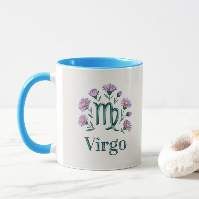 Virgo Zodiak Glyph Aster Blommor Mugg (Med munk)