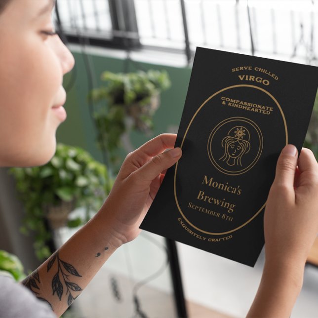 Virgo Zodiak Guld Apotekslabel Personlig Vykort (Skapare uppladdad)