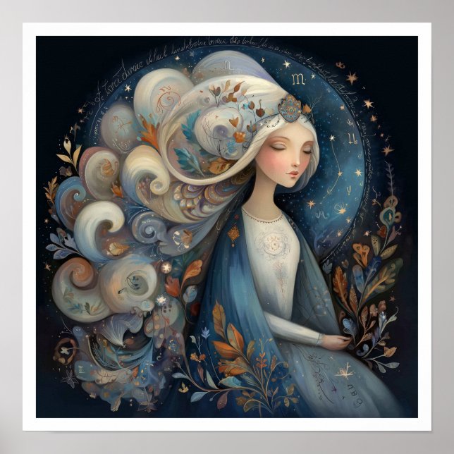 Virgo Zodiak Stjärntecken Astrologi Celestial Poster (Framsidan)