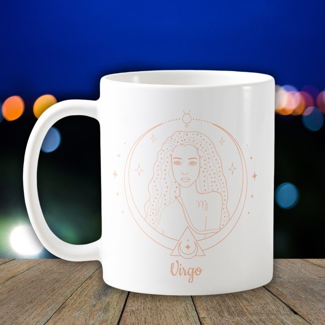 Virgo Zodiaklinje Konst Vit Persika Kaffemugg (Skapare uppladdad)