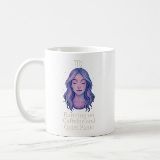 Virgo Zodiakmugg – Kör på Kaffe och Tyst Panik Kaffemugg (Vänster)