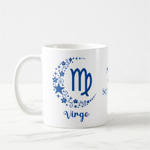Virgo Zodiaktecknet Astrologi Födelsedag Blå Vit Kaffemugg