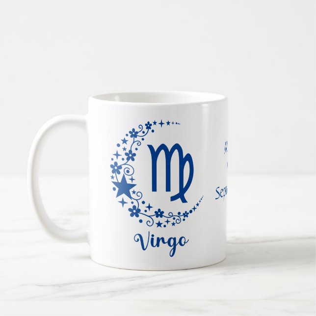 Virgo Zodiaktecknet Astrologi Födelsedag Blå Vit  Kaffemugg (Vänster)