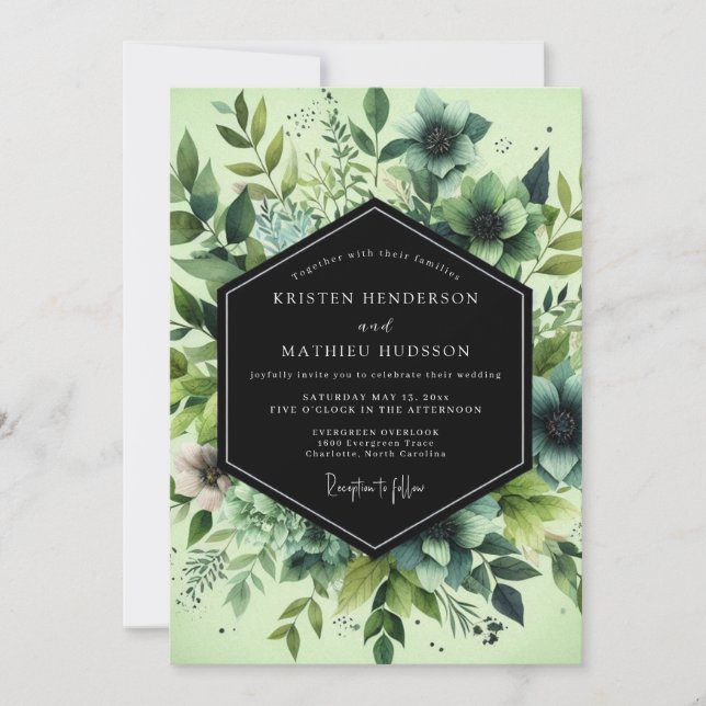 Viridian Painted Flora Wedding Inbjudningar (Framsida)