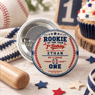 Virka Baseball Biljett 1-årsdag baby pojke Knapp