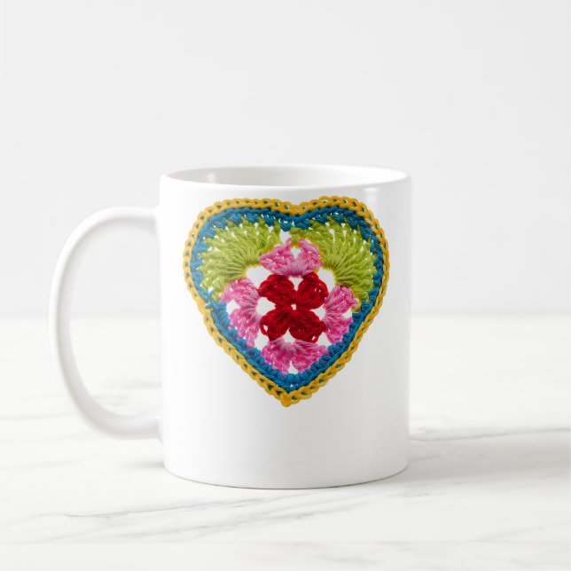 Virka Granny Square Hjärtan Kaffemugg (Vänster)