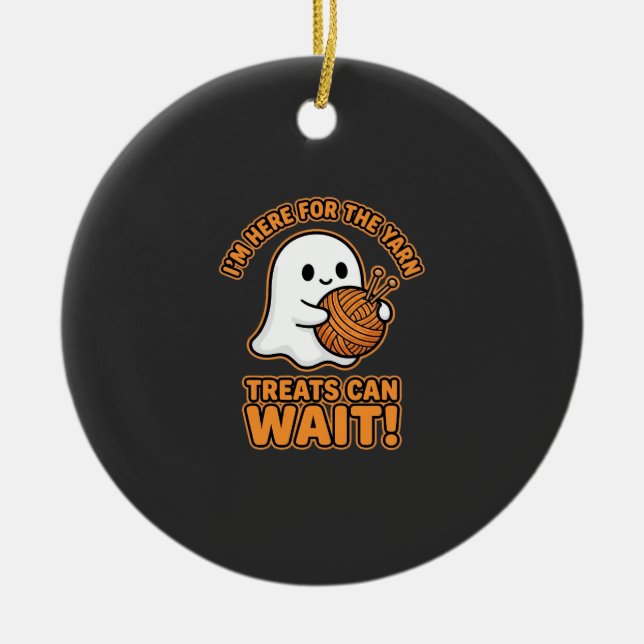 Virka Spök Yarn Halloween Design Julgransprydnad Keramik (Framsidan)