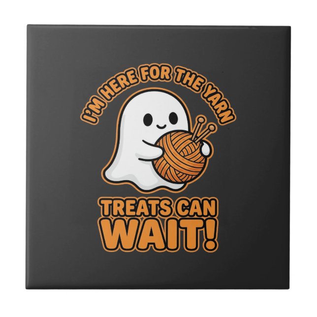 Virka Spök Yarn Halloween Design Kakelplatta (Framsidan)